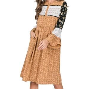 Hailey & Co. Size Large Prairie Style Floral Dress With Lace Trim